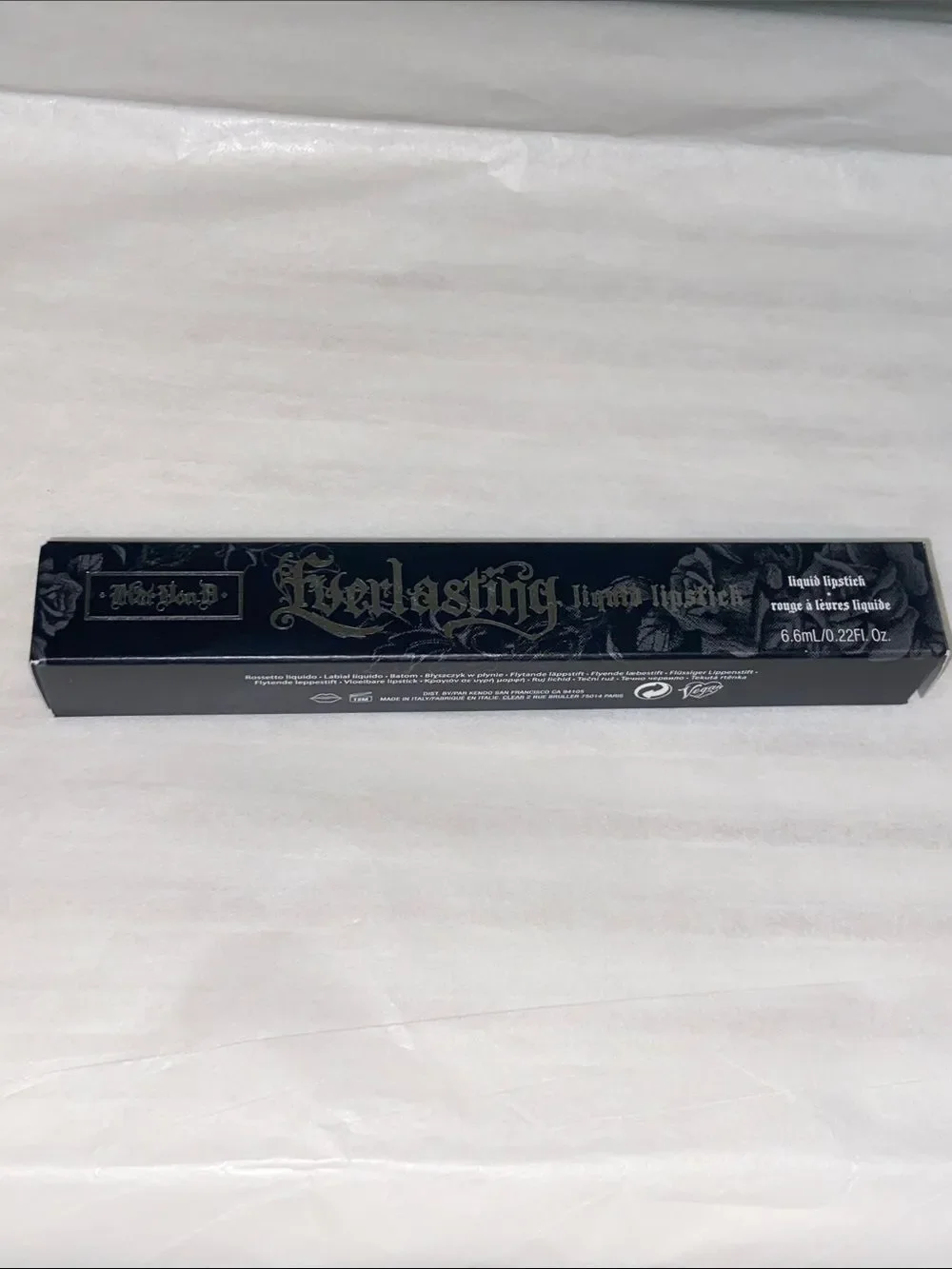 Kat Von D Red Everlasting Liquid Lipstick Outlaw Color with Black Floral Cap
